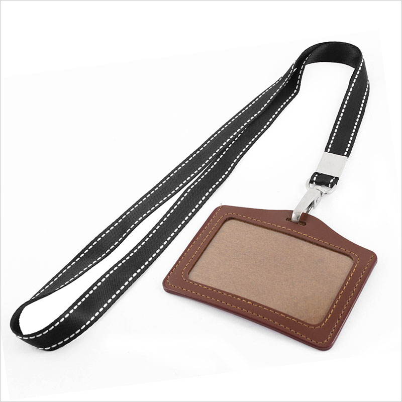 Upscale clear faux leather ID card neck strap