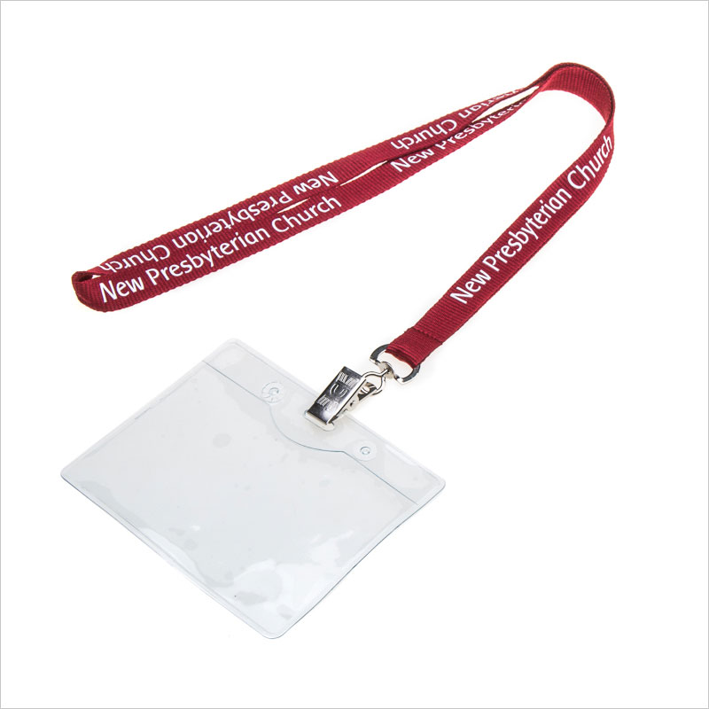 Badge clip printed logo lanyards with plastic pouch