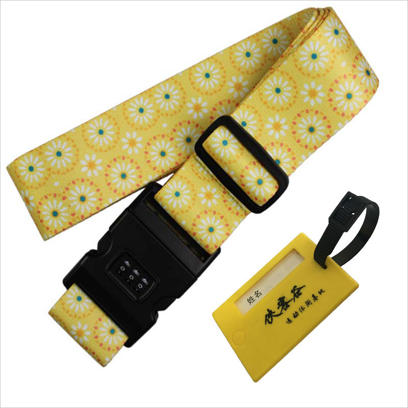 Printed luggage identifier straps with name tag