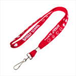 Red screen printed shoelace lanyard with j hook
